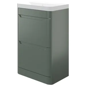 Wickes Malmo Reed Green Freestanding J Pull Compact Vanity Unit & Basin - 500 x 350mm