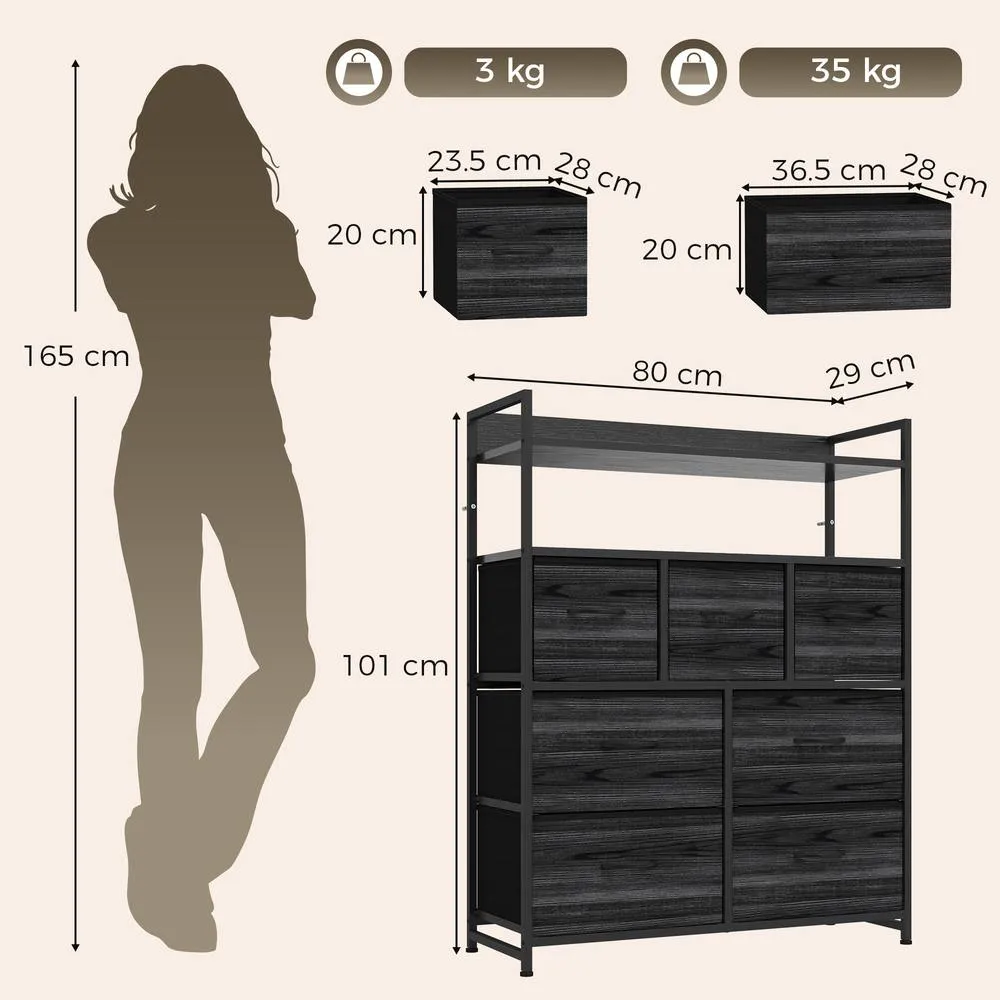 HOMCOM Chest of Drawers, Bedroom Fabric Dresser, Black Wood-Effect 3