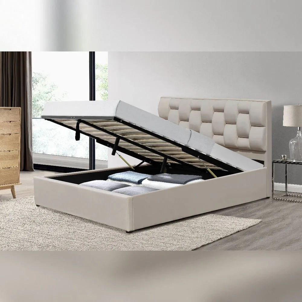 Comfy Living Ltd Plush Velvet Upholstered Gaslift Storage Bedframe in Cream