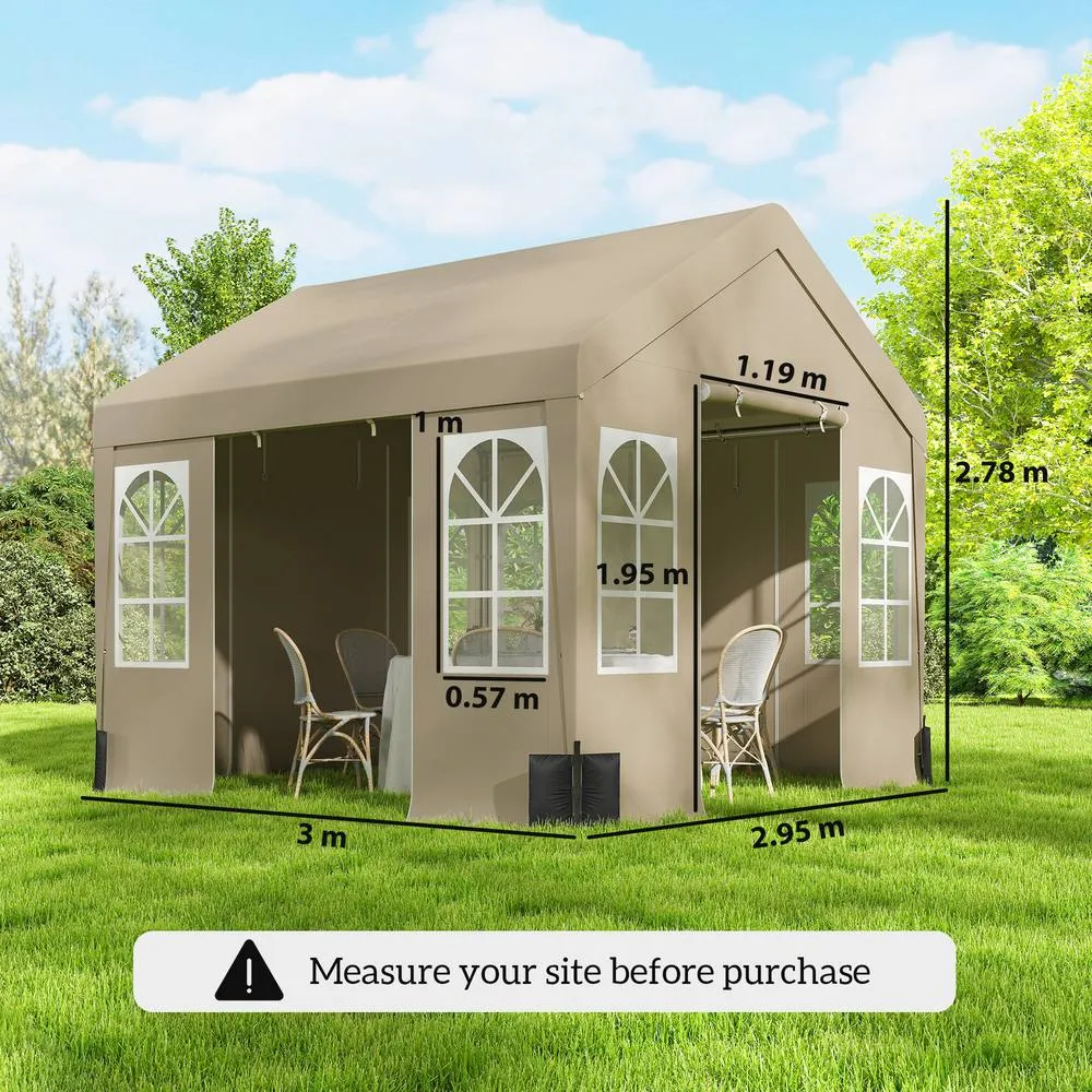 OUTSUNNY 3 x 3 m Party Tent, Outdoor Canopy Tent with Sidewalls, Beige 3