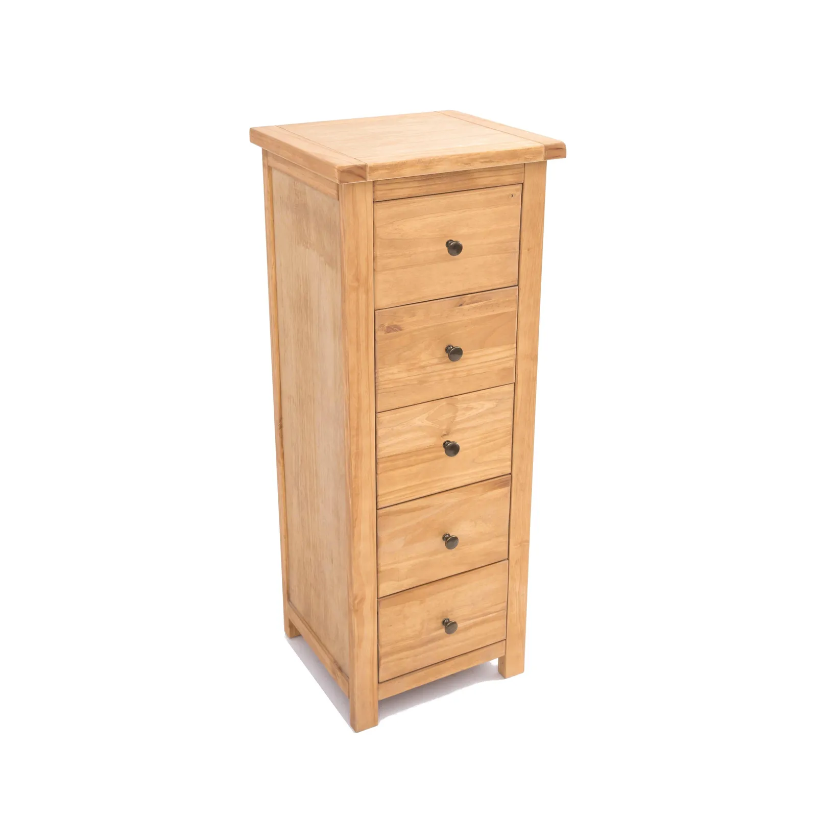 Cabinet Bits Lugo 5 Drawer Narrow Chest of Drawers Brass Knob in Light Brown 3