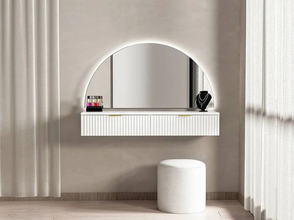 Vente-unique Wall-Mounted Dressing Table With Mirror & Leds - 2 Drawers - White 5