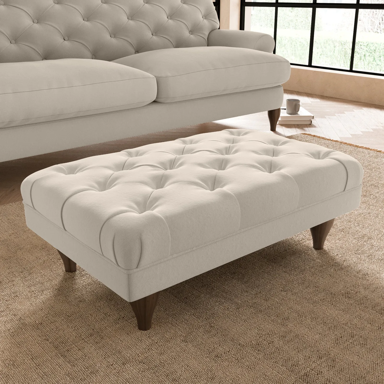 Warwick Luxury Velvet Footstool Beige