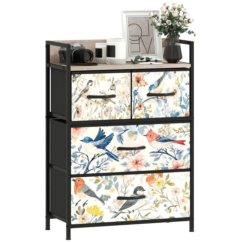 HOMCOM Chest of Drawers, Fabric Dresser with Open Shelf in White 2