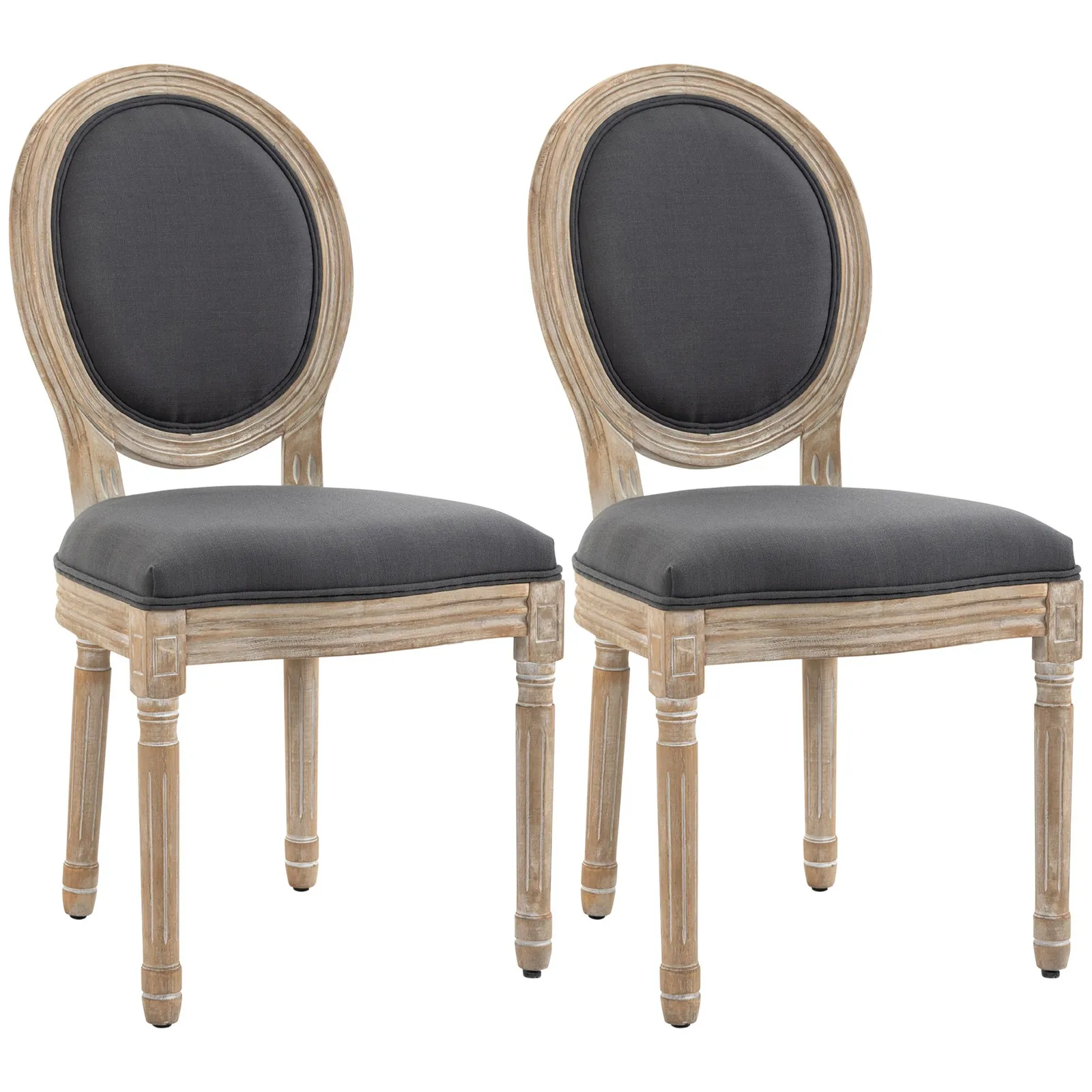HOMCOM Dining Chairs Set of 2, French-Style Kitchen Chairs, Armless Accent Chairs with Linen Fabric Upholstery, Round Backrest & Solid Wooden Frame 2
