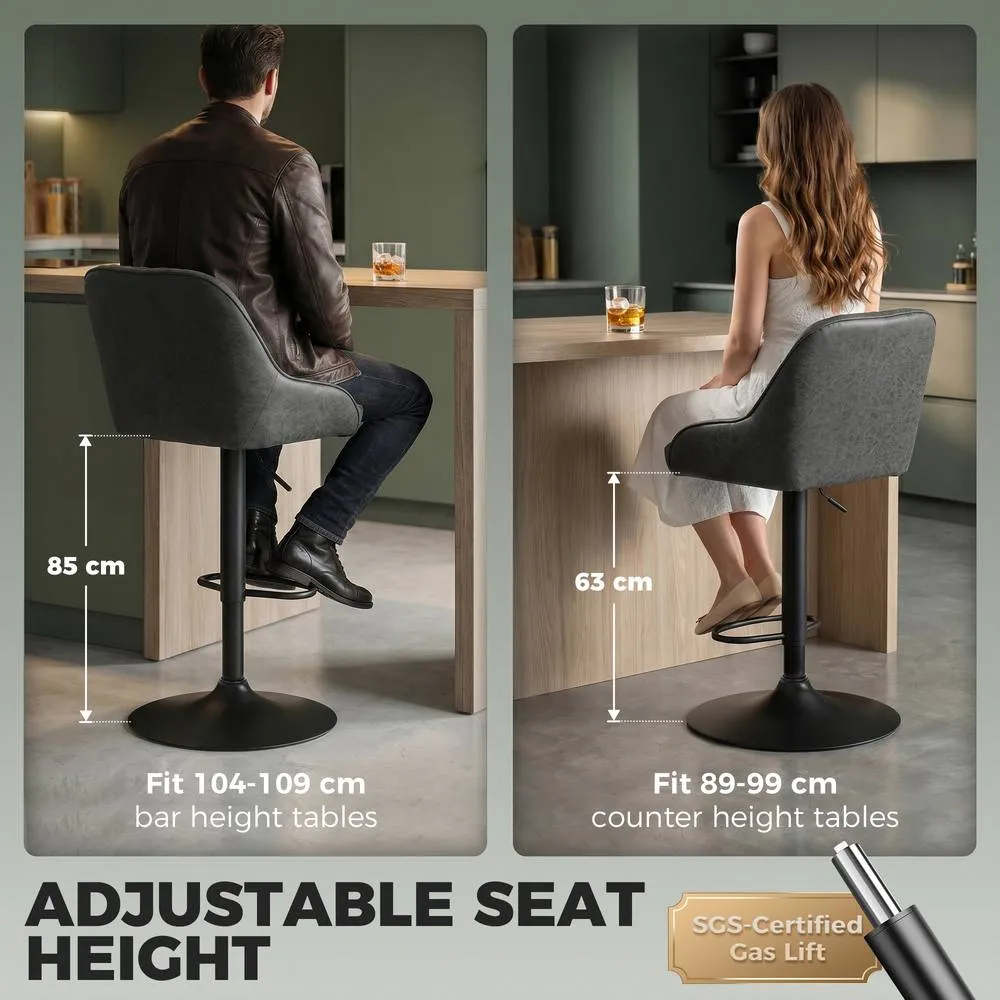 HOMCOM Bar Stools Set of 2 Adjustable Swivel Counter Height in Dark Grey 5