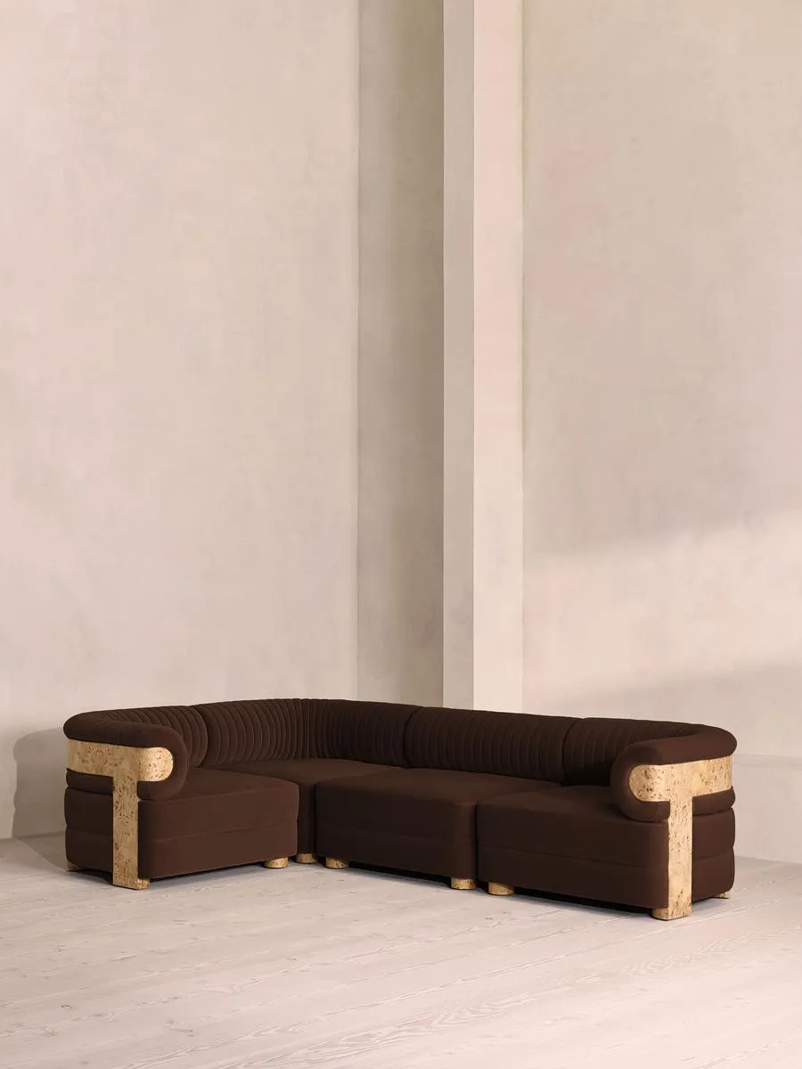 Caleb Modular L-Shape Sofa, Velvet, Chocolate, Blonde Burl