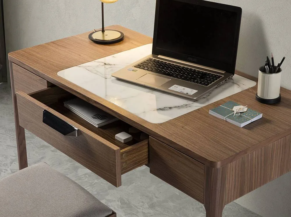 Angel Cerda Walnut Dressing Table with Glossy White & Grey Marble in Brown 5