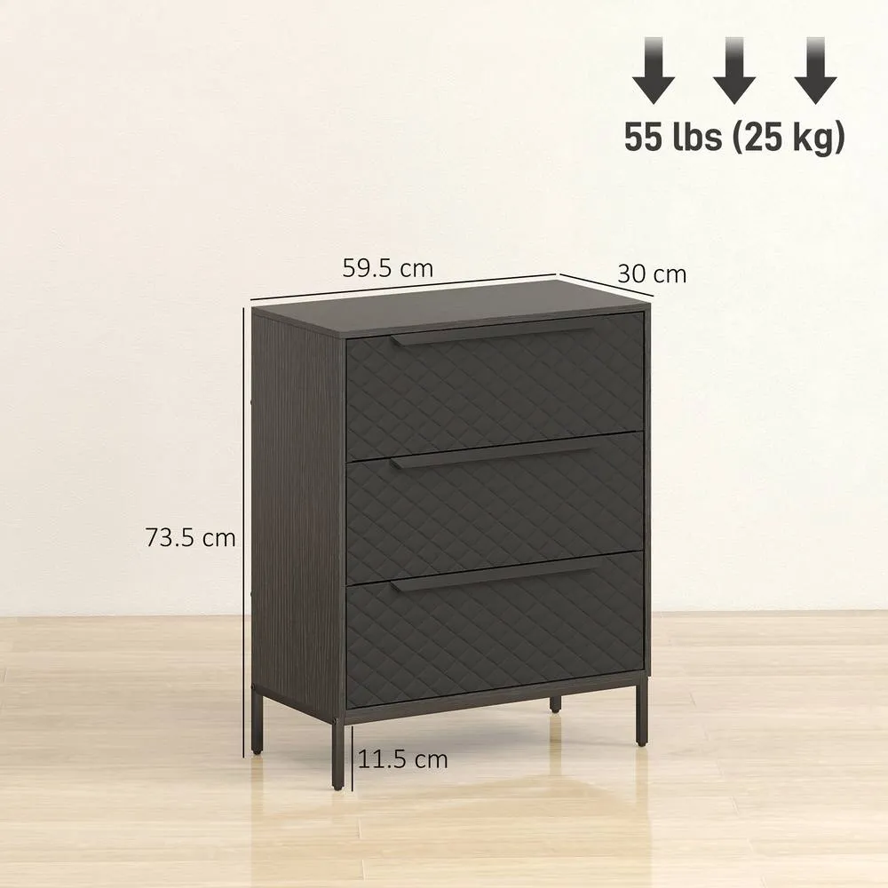 HOMCOM Chest of Drawers, 3 Fabric Drawer Dresser, Aluminium Handles in Black 3