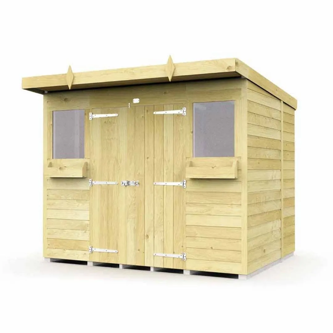 Buttercup Farm 8 x 8 Feet Pent Summer Shed - Wood - L231 x W243 x H201 cm in Brown