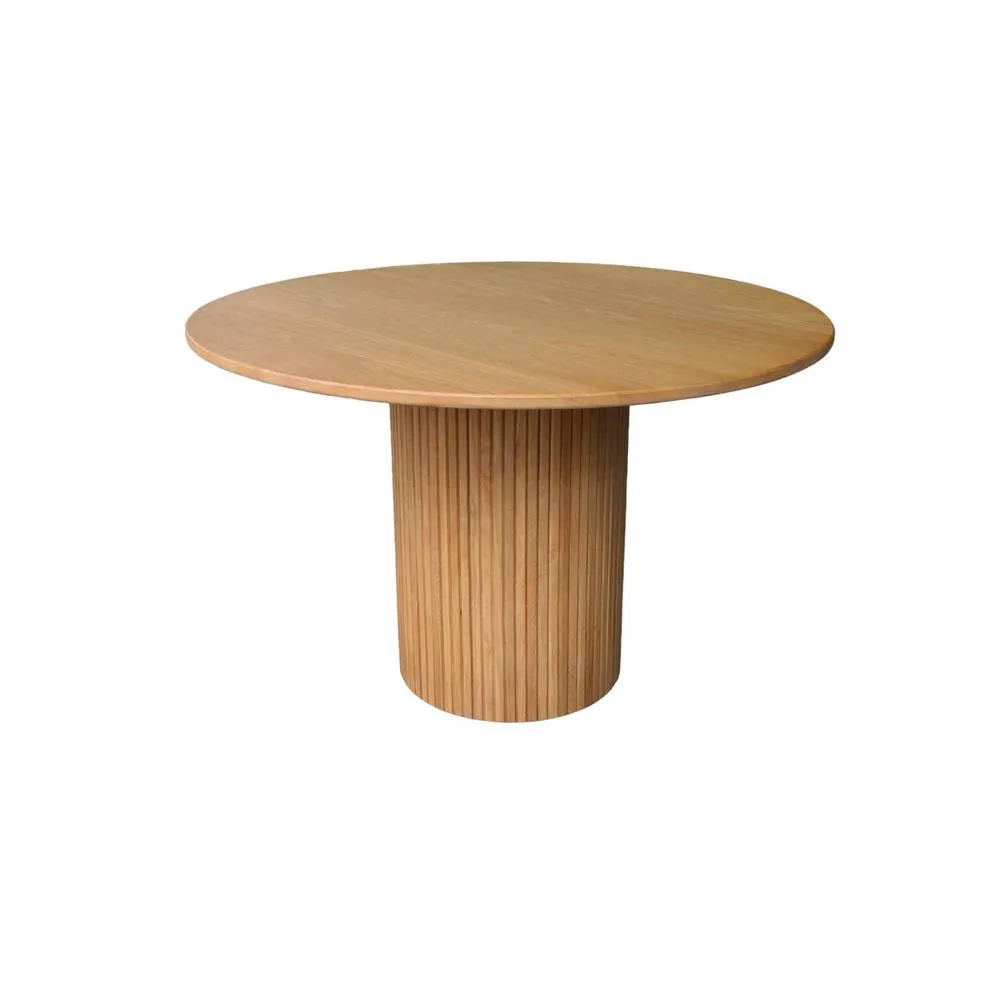 sweeek Round rubberwood dining table & oak veneer 4 seats in Beige 2