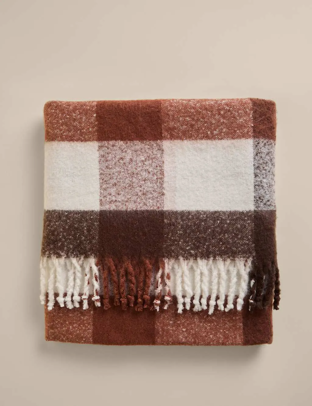 M&S Faux Mohair Checked Throw Red