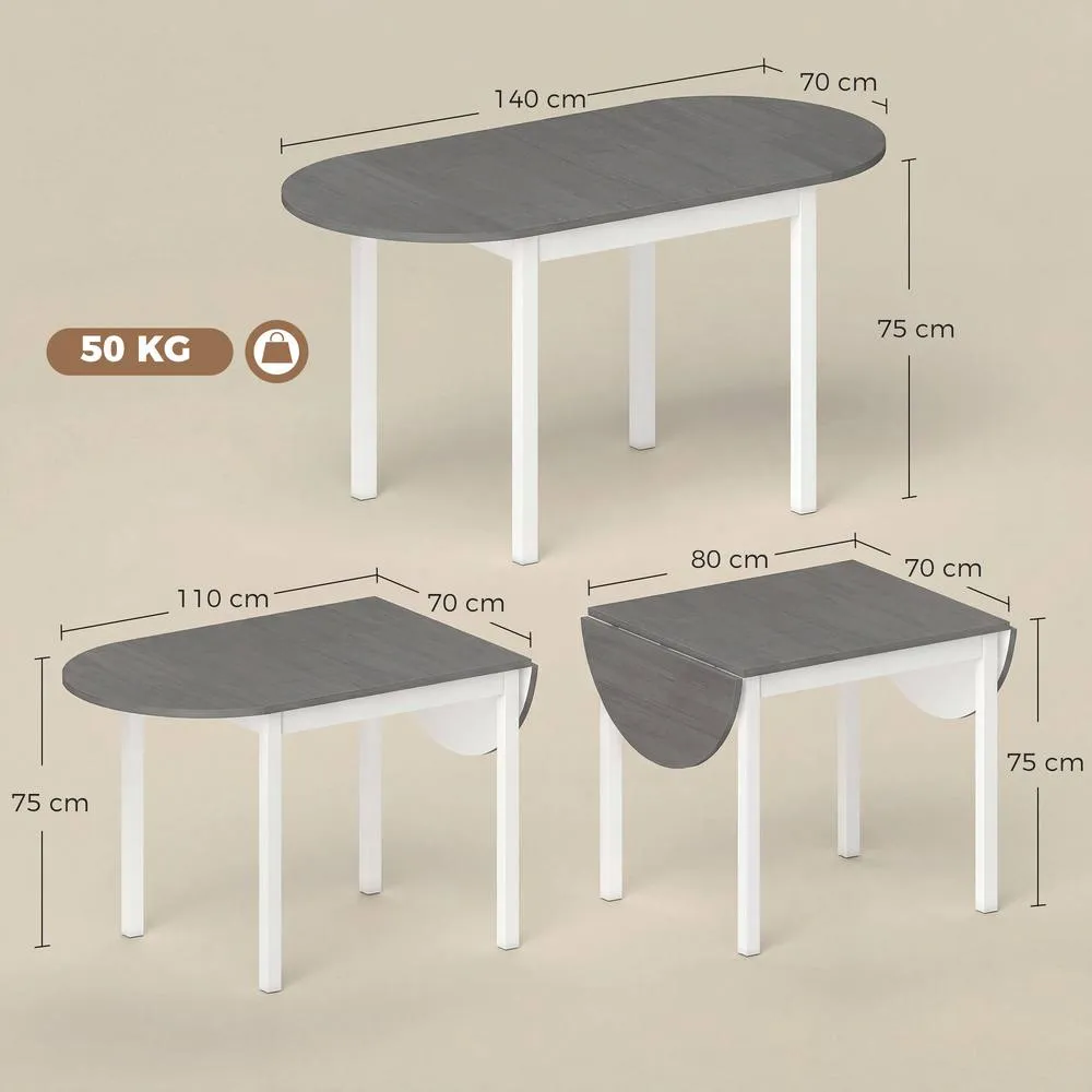 HOMCOM Foldable Dining Table, Solid Wood Drop Leaf Table, Grey 3