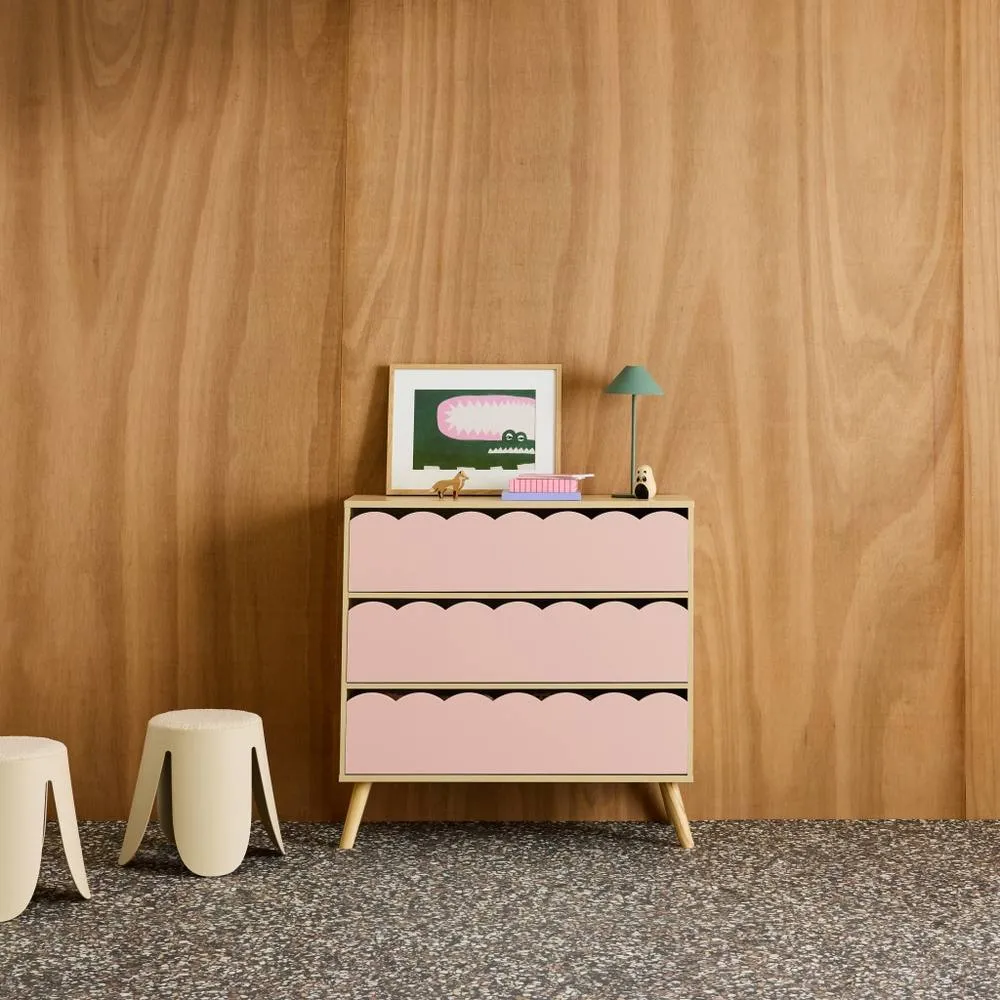 sweeek Wood-effect children's chest of 3 drawers in Pink 1