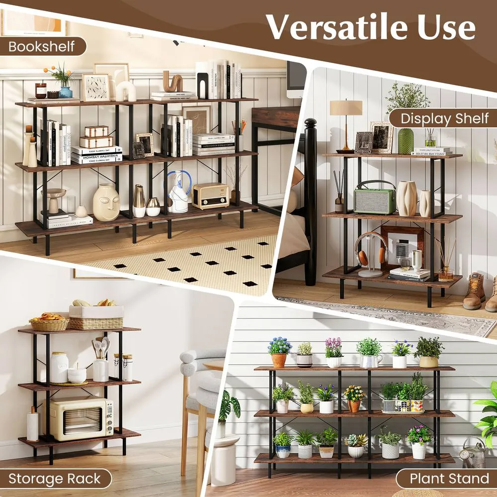 Costway 3-Tier Bookshelf Industrial Bookcase w/ Open Shelves Display Shelf in Brown 6