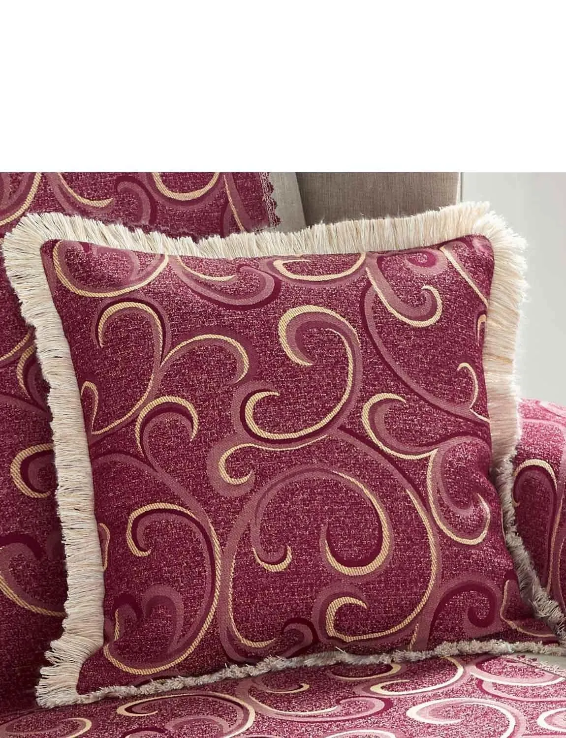 Chums Scroll Cushion Cover Pair in Dark Red