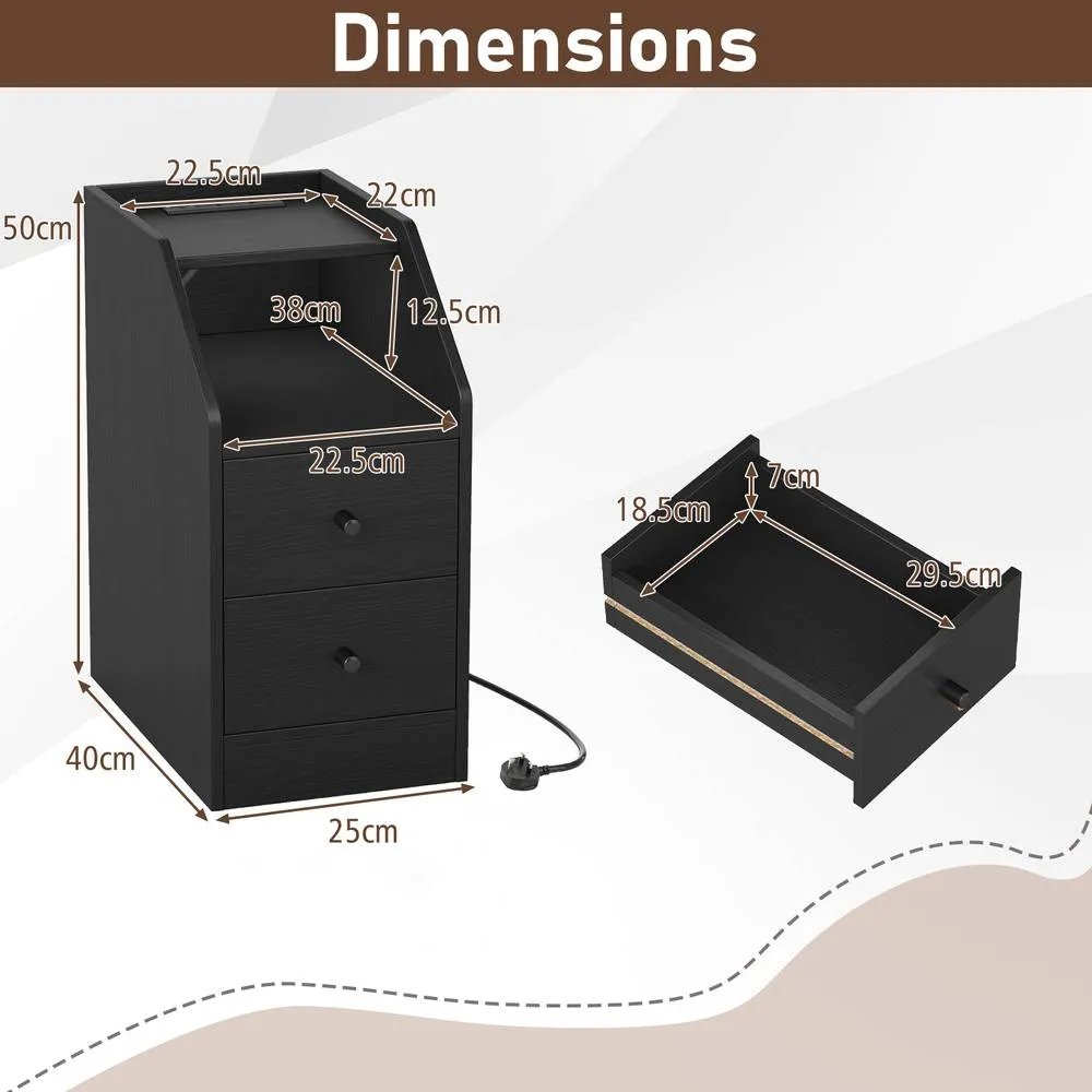 Costway Side End Table with Charging Station in Black 2