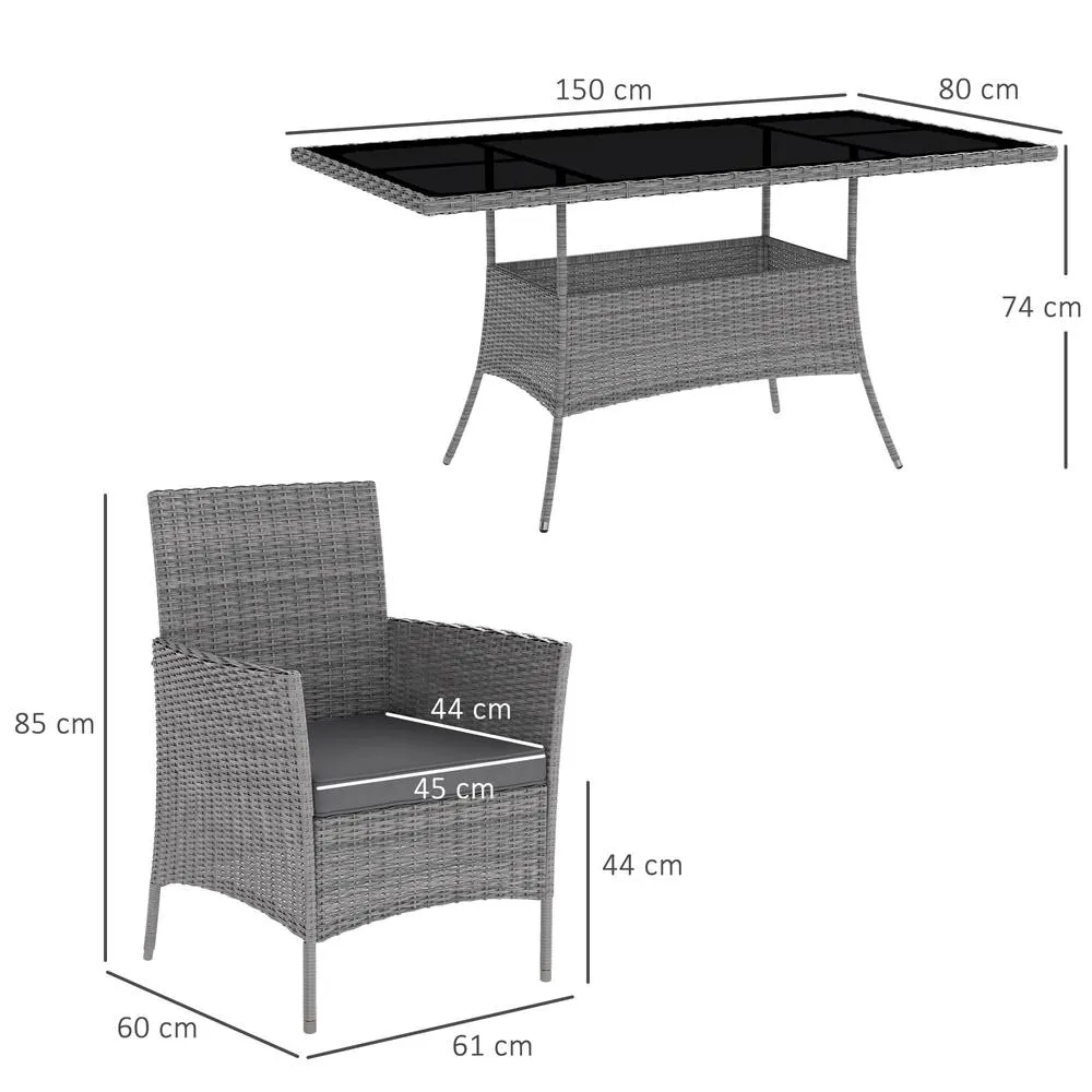 OUTSUNNY Rattan Dining Set for 6 with Cushions, Glass Top Table in Dark Grey 3