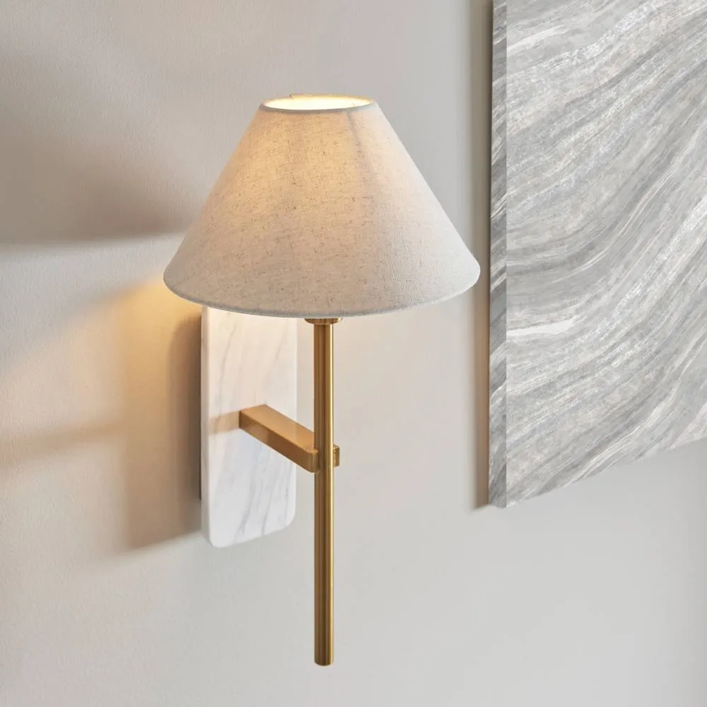 Netlighting Faro Wall Lamp Shade White & Vintage Brass Linen E14 4