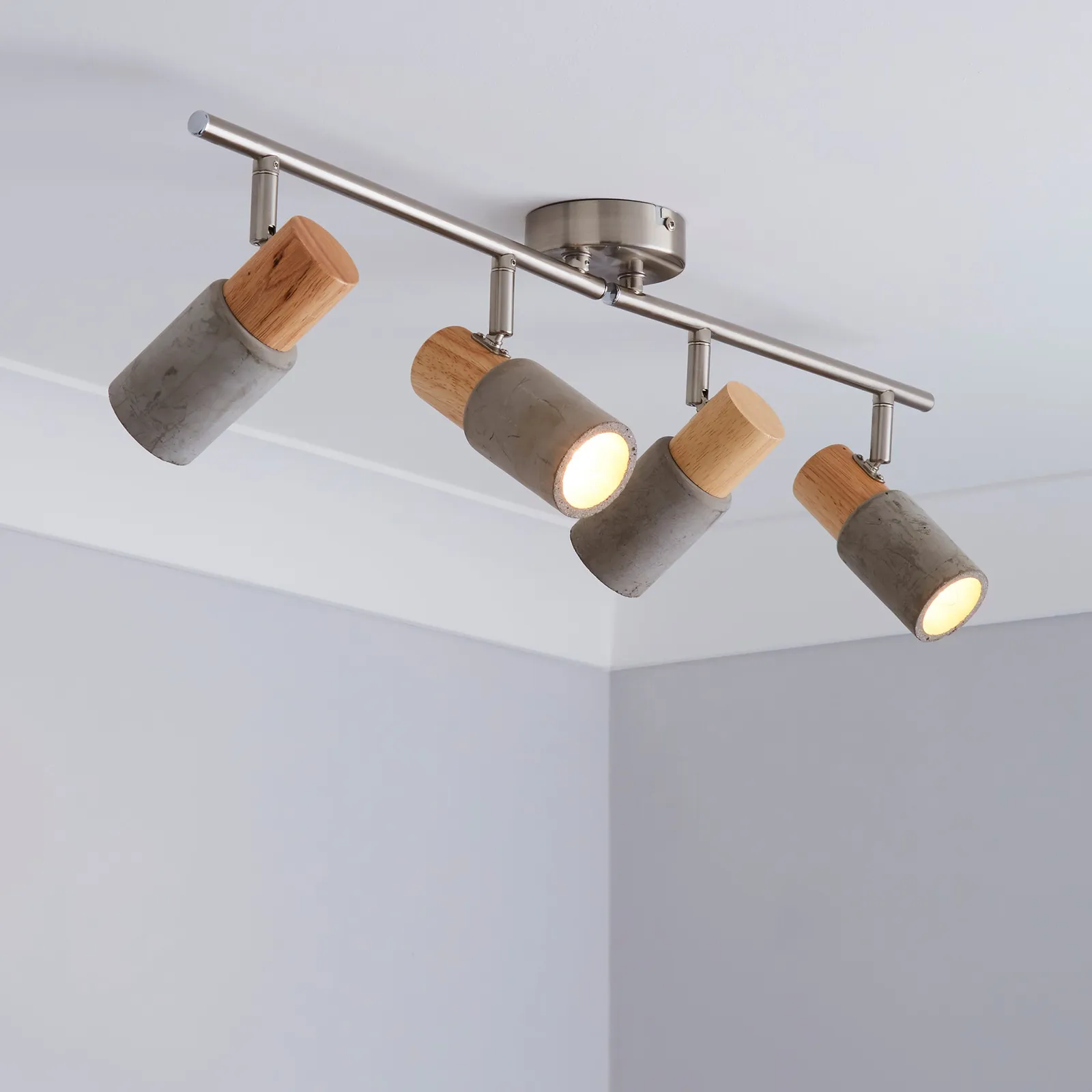 Inka 4 Light Concrete Wood Spotlight Bar Grey and Brown