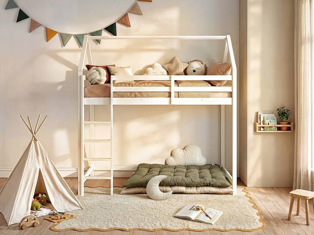 Vente-unique Cabin High Sleeper Bed 90 X 190 Cm - Solid Pine - White - TARZIA 3