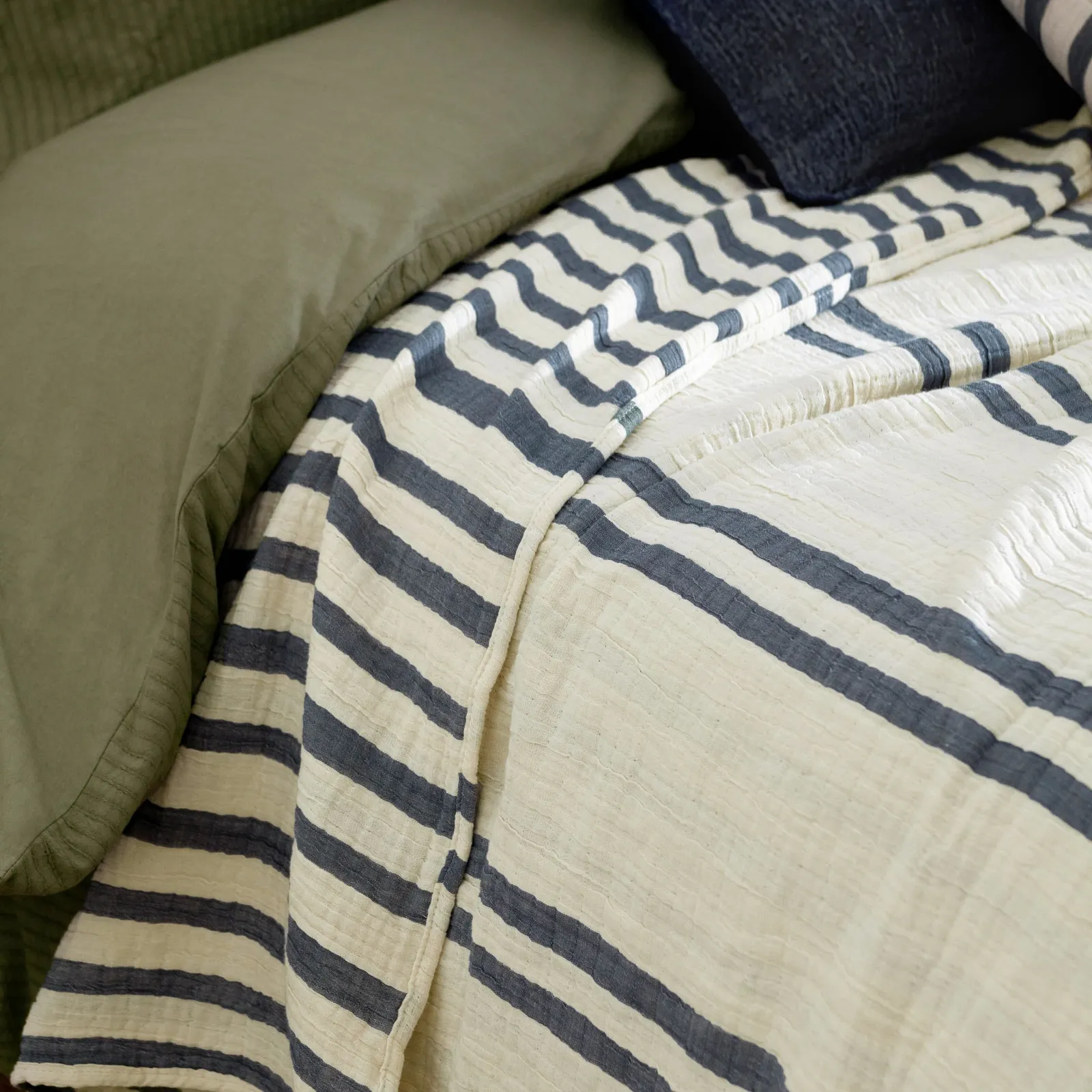 Yard Woven Stripe 100% Cotton Bedspread in Blue 2