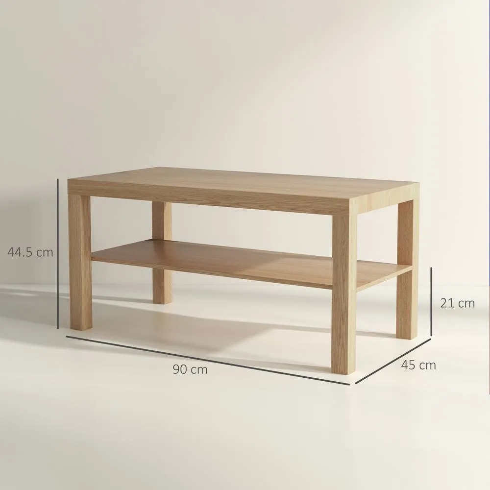 HOMCOM Coffee Table with Storage Shelf, Rectangular Centre Table, Natural 3