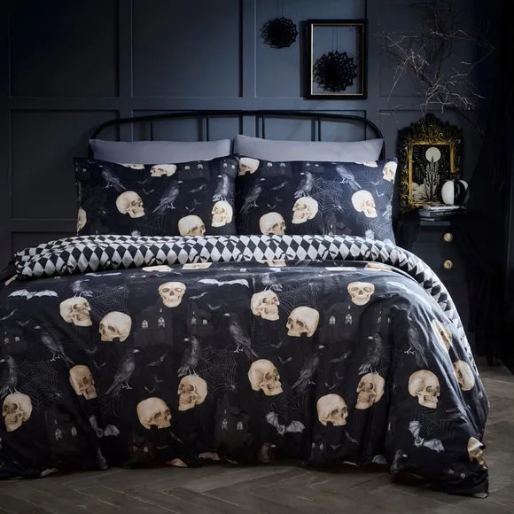 Fusion Gothic Skulls Polycotton Duvet Cover & Pillowcase Set 1