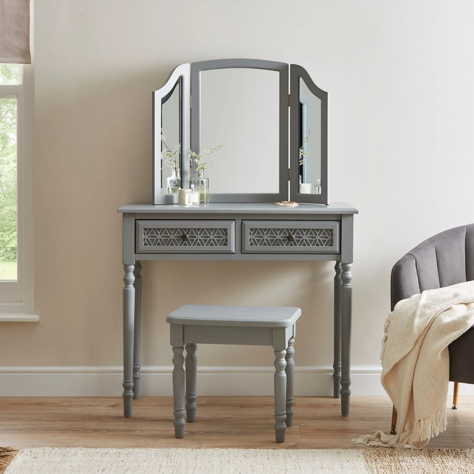 Carys Dressing Table Set Grey