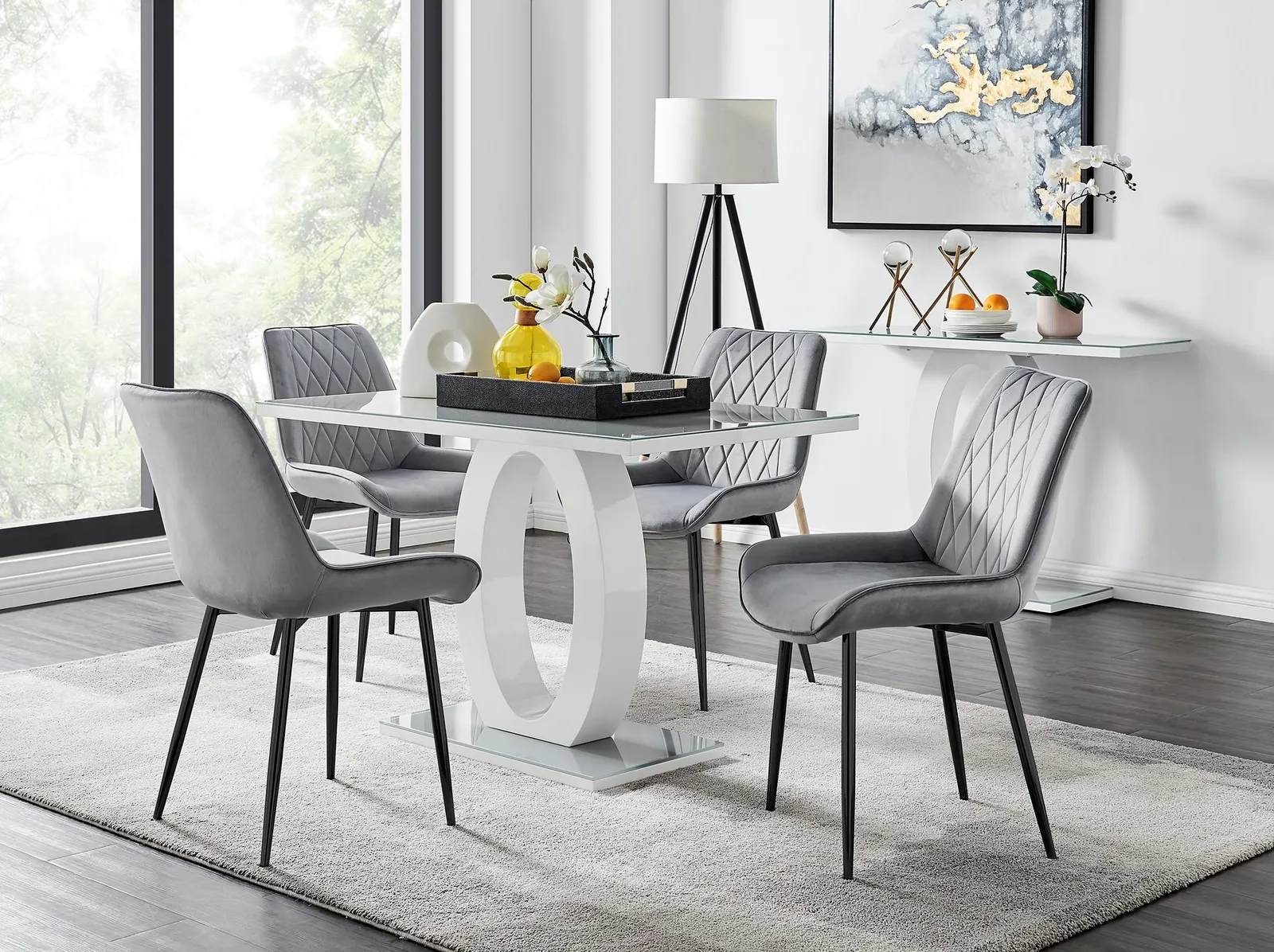 FurnitureboxUK Giovani 4 Grey Dining Table & 4 Pesaro Black Leg Chairs 1