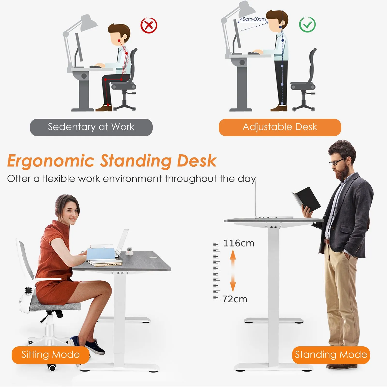 Costway Electric Standing Desk Stand-up Ergonomic Computer Workstation w/ Smart Controller in Grey 5