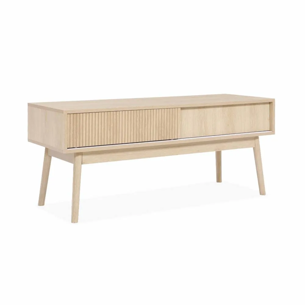sweeek 115cm TV unit grooved wood detail 2 doors in Beige 2
