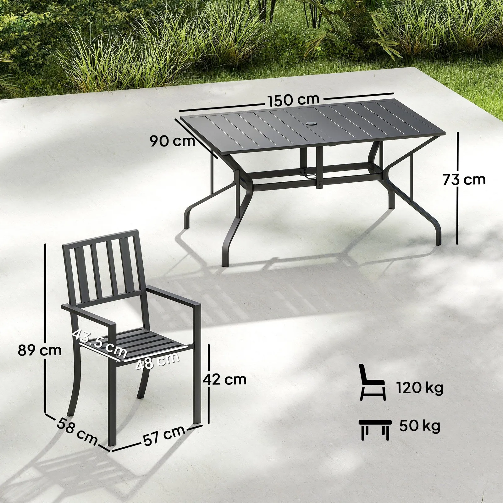 OUTSUNNY 7 Pieces Patio Dining Set with Umbrella Hole for Garden in Black 3
