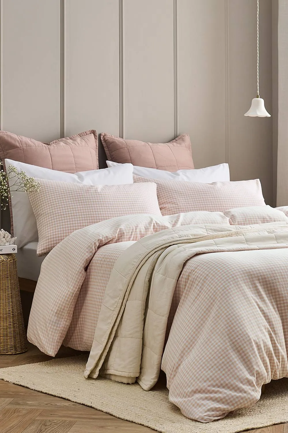 CHRISTY 'Gingham Yarn Dye' Textured Airy Yarn Dye Cotton Duvet Cover Set in Pink