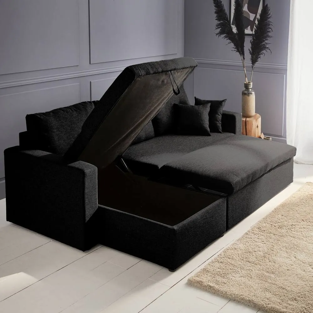 sweeek 3-seater Reversible Corner Sofa Bed With Storage in Black 6