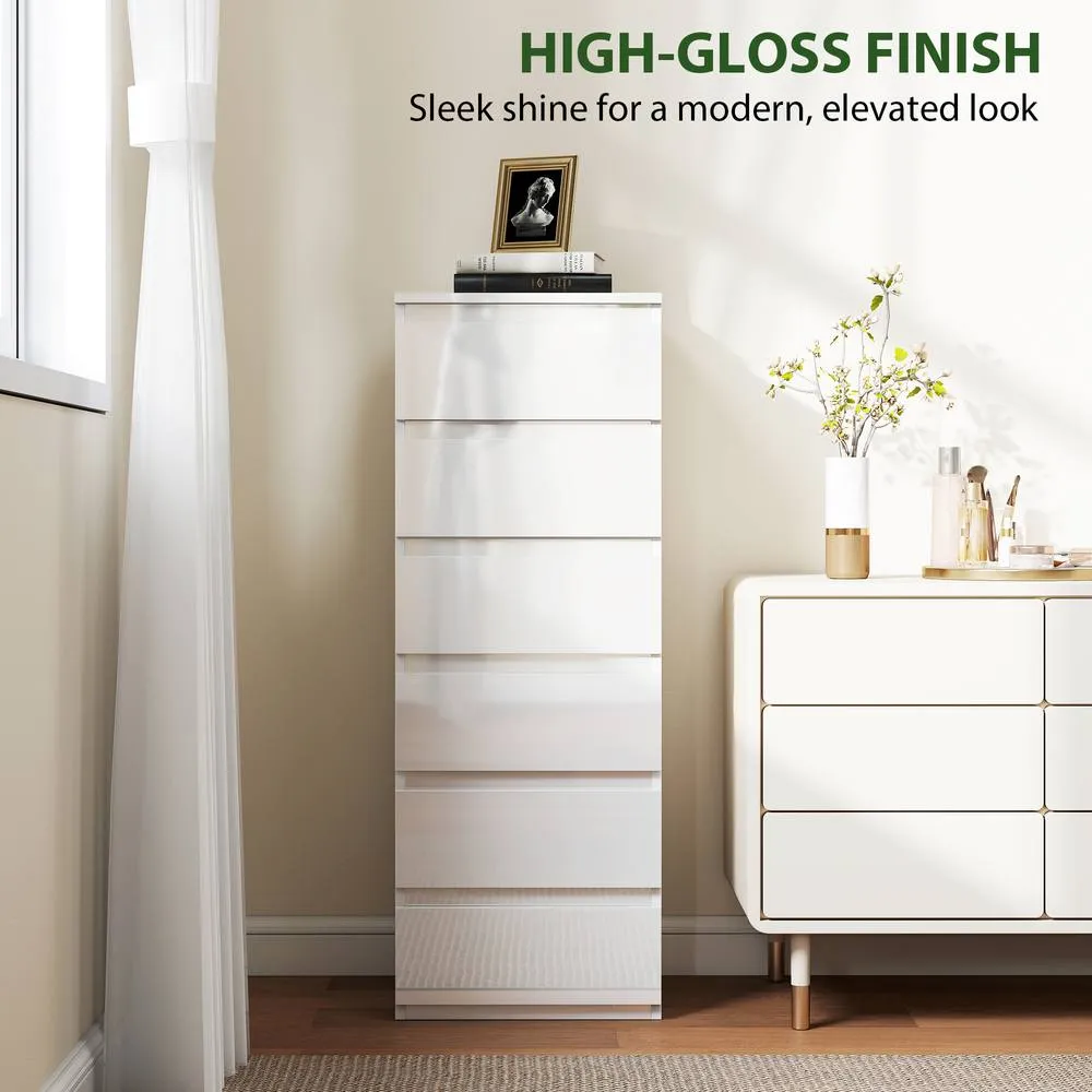HOMCOM 6-Drawer Chest of Drawers for Bedroom, High Gloss White 4