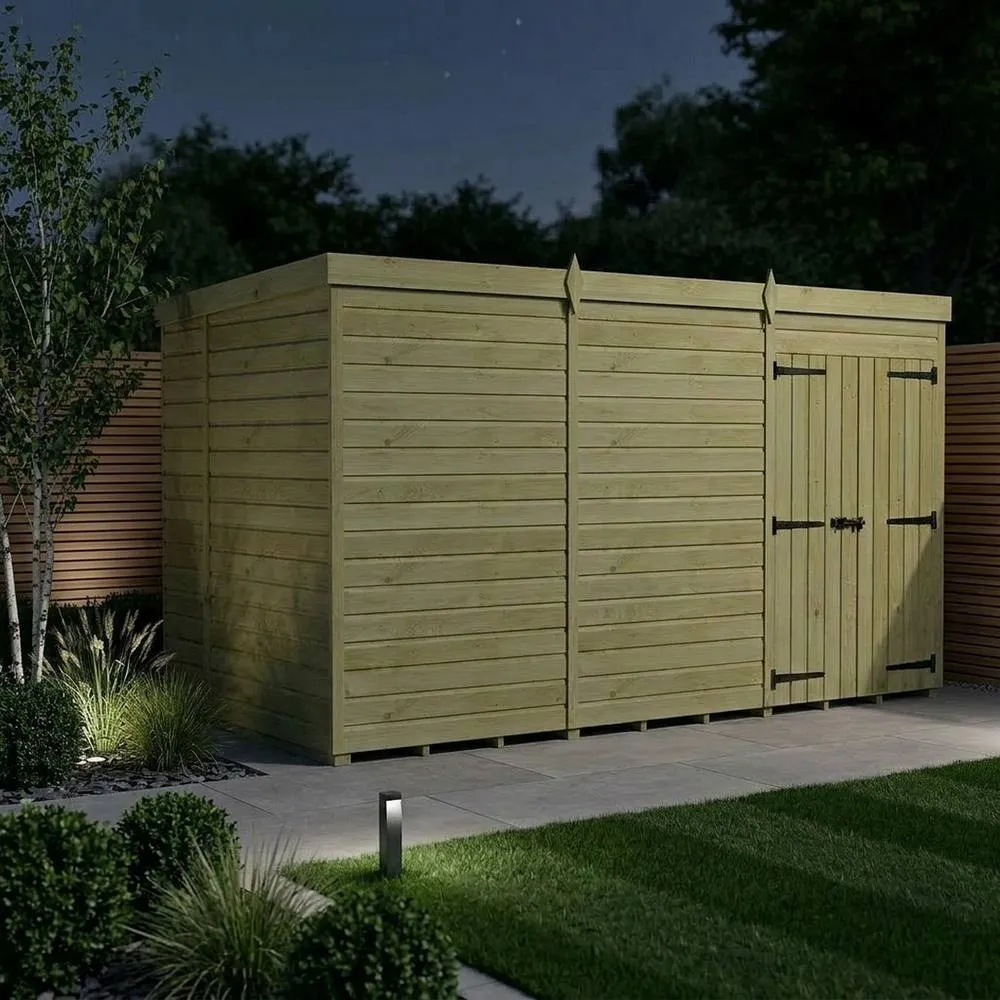 Buttercup Farm 12ft x 10ft Pent Garden Shed Double Door No Windows - Timber in Brown 3