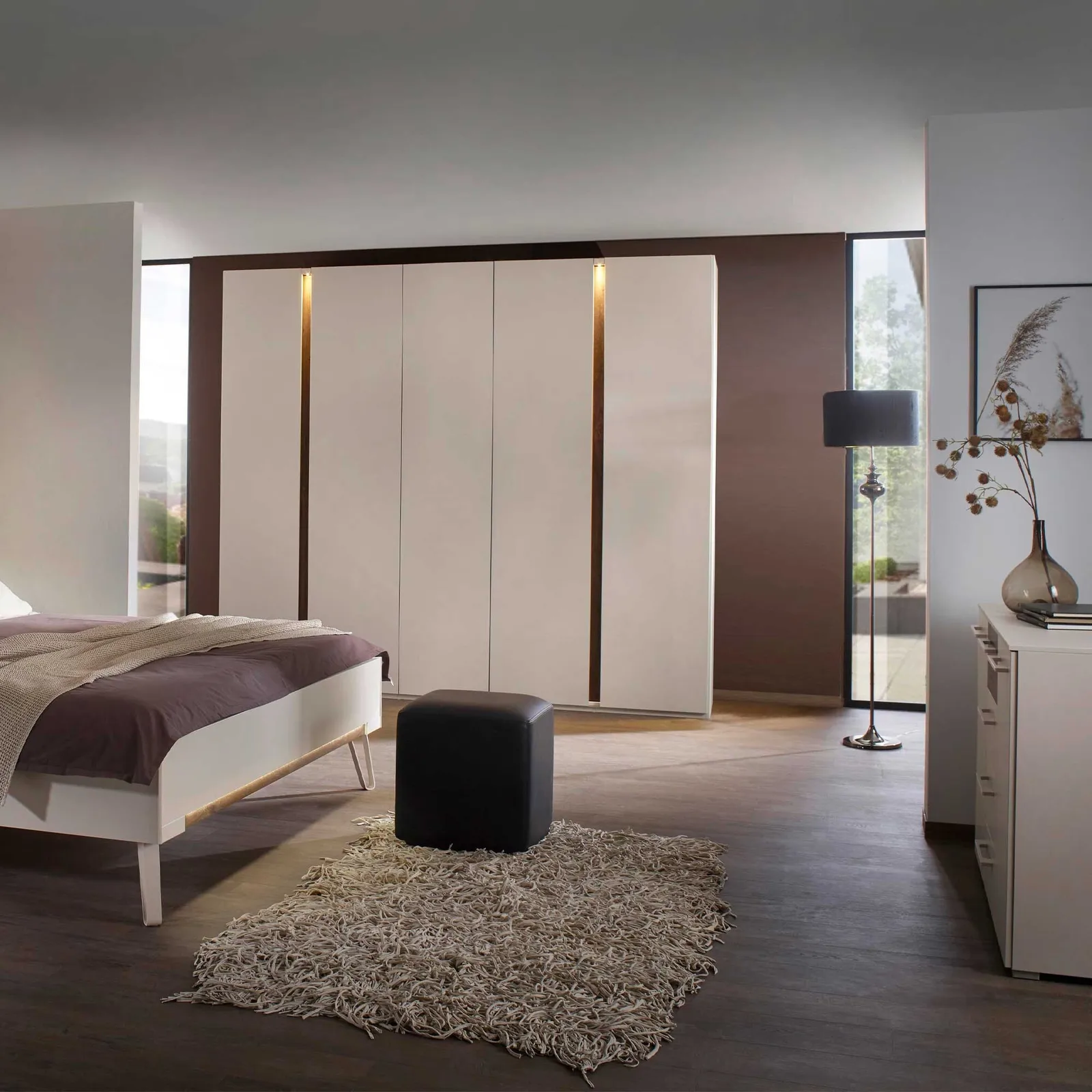 Arvada 5 Door Hinged Wardrobe With Lighting, Neutral Wood | Barker & Stonehouse 2