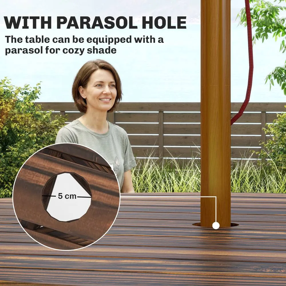 OUTSUNNY 6 Person Fir Wood Table Bench Set Outdoor Garden Patio, Carbonized in Brown 4