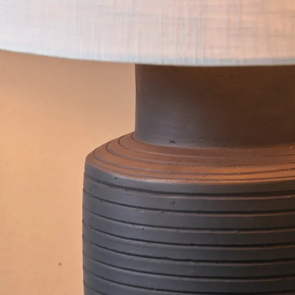 Sierra Tall Ribbed Terracotta and Linen Table Lamp 4