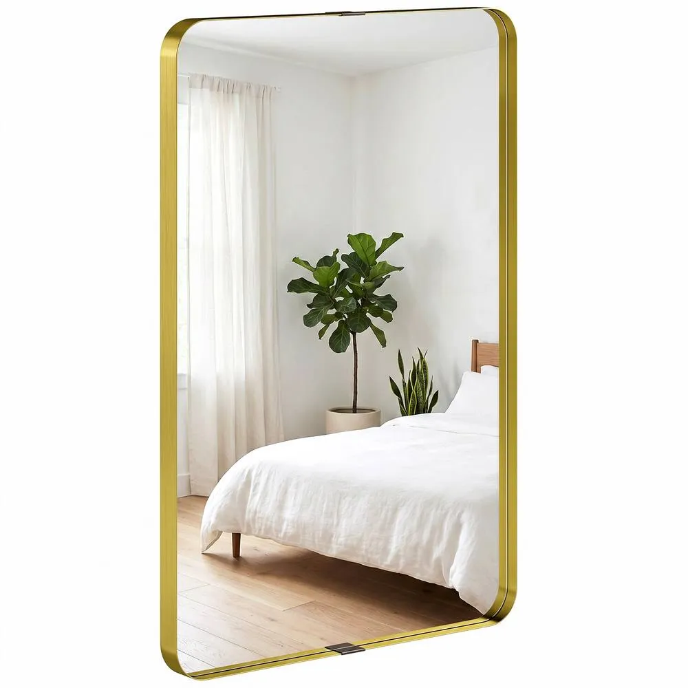 HOMCOM Rectangular Wall Mirror, 90 x 60 cm Wall Mounted Bathroom Mirror in Gold 2