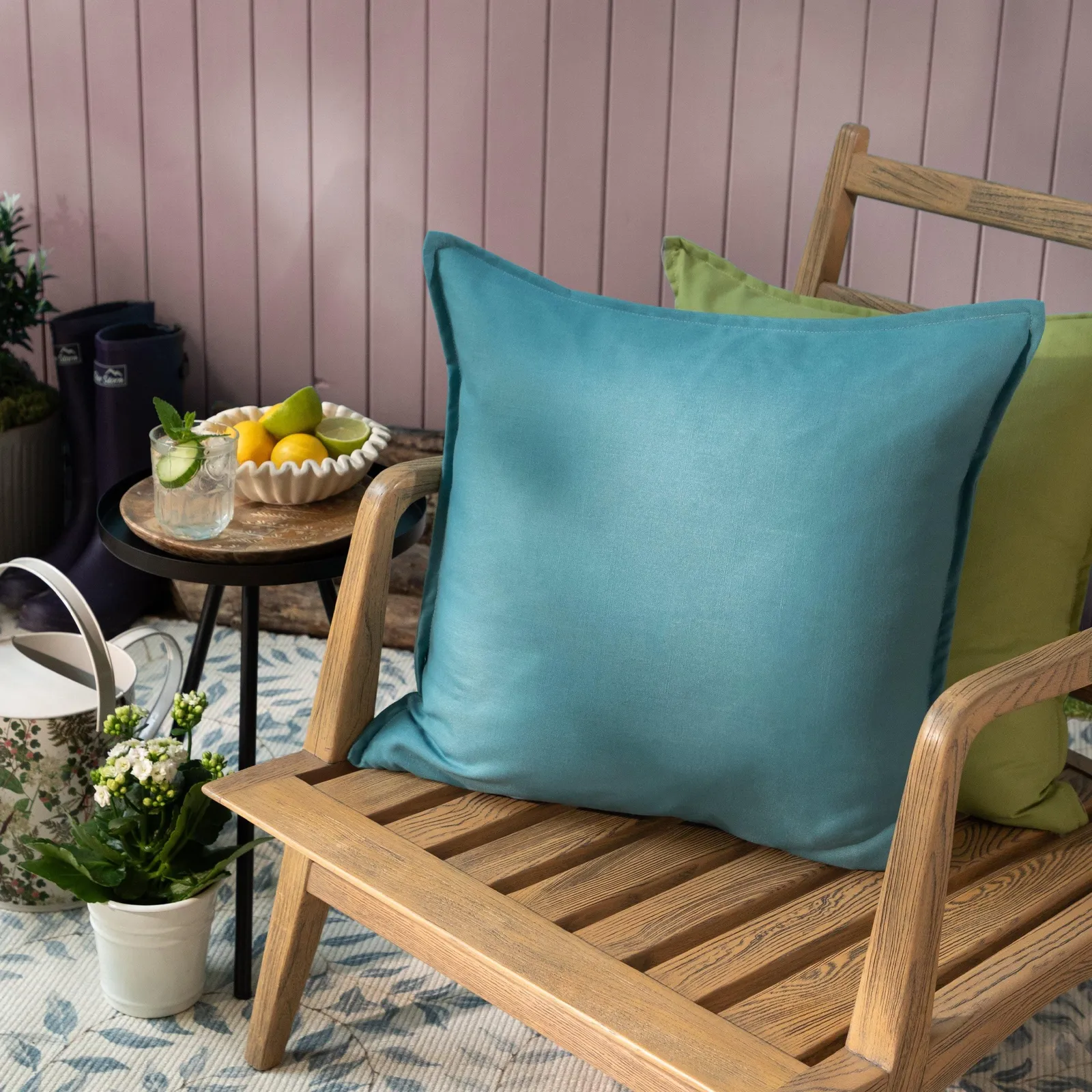 Voyage Maison Alfresco Square Oxford Outdoor Cushion in Teal 5