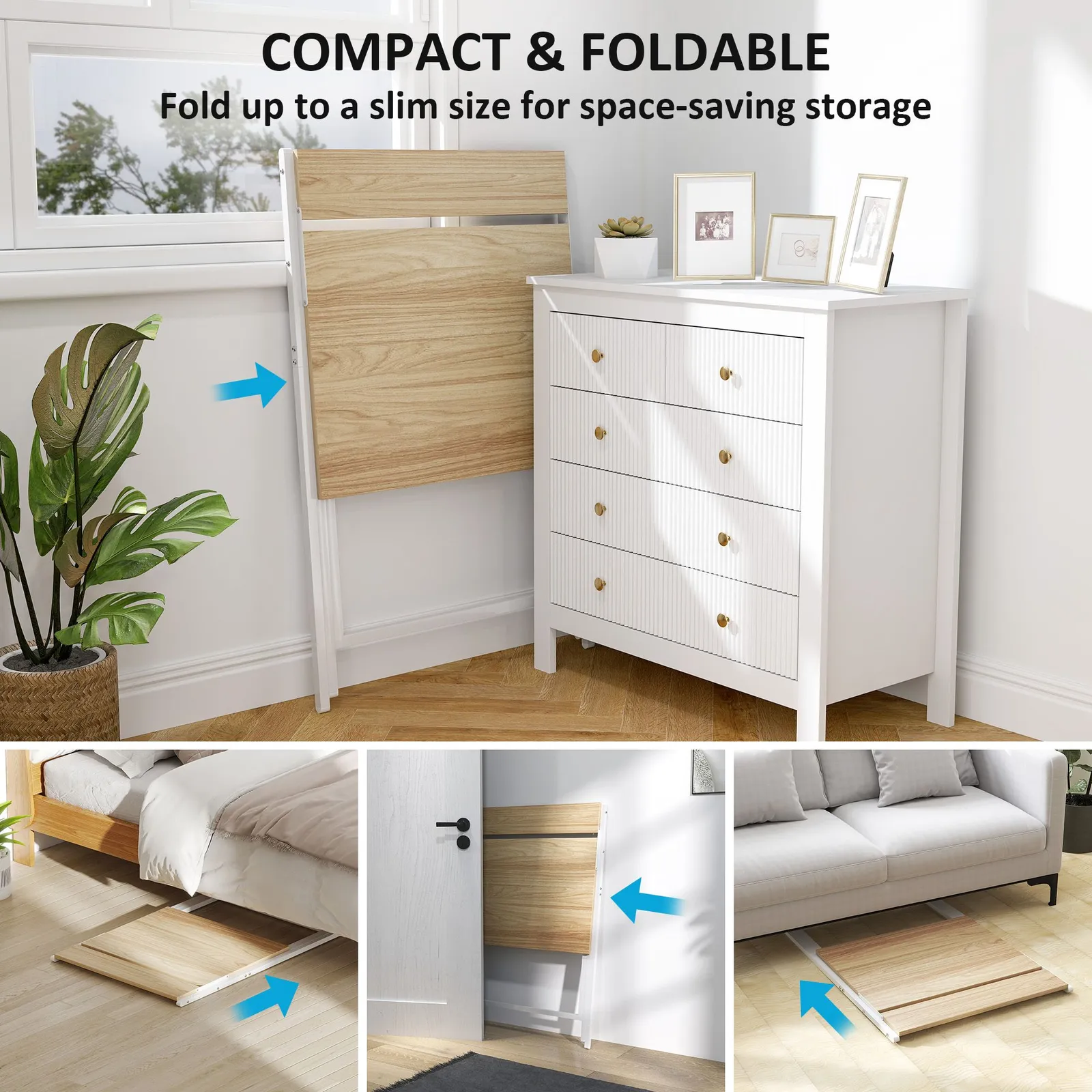 HOMCOM 70 cm Folding Computer Desk for Small Spaces Bedroom in Natural 4