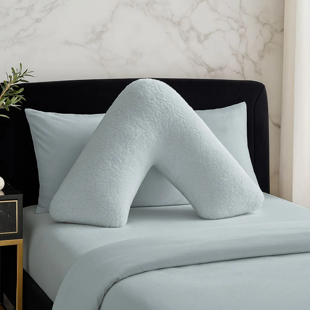Snug City Teddy Bear Fleece Super Soft Cosy V Shape Pillowcase in Duck Egg Blue