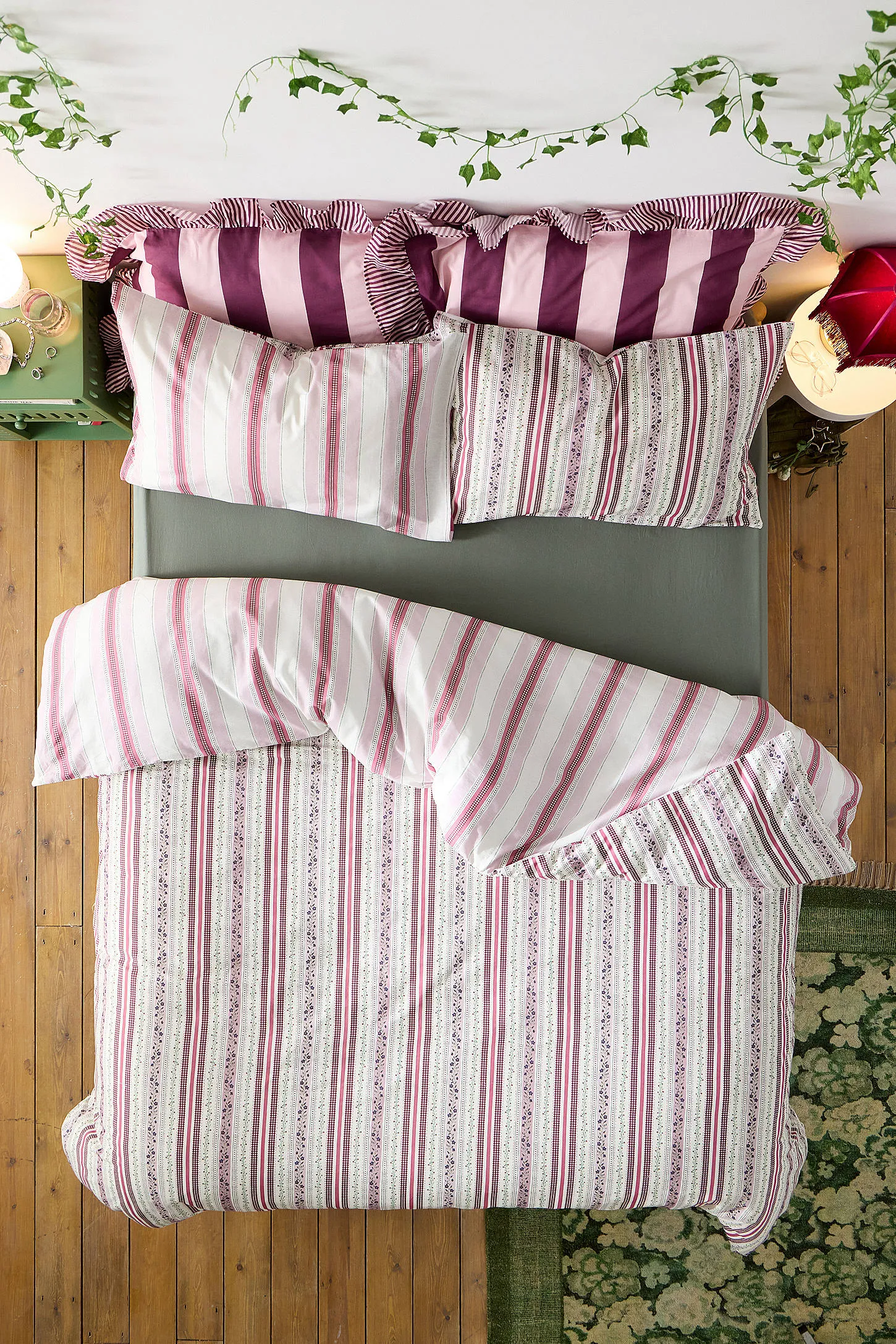 Darla Berry Multi Stripe Reversible Duvet Set - Red Berry