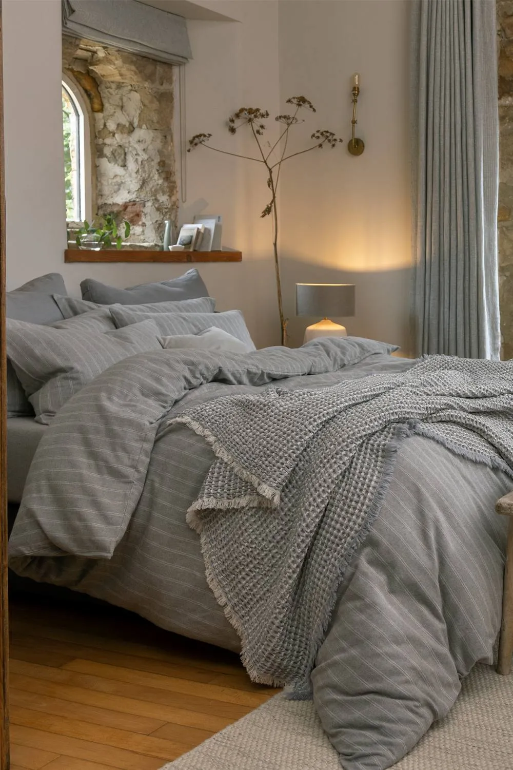 CHRISTY Flannel Stripe 100% Super Soft Brushed Cotton Duvet Sets in Grey