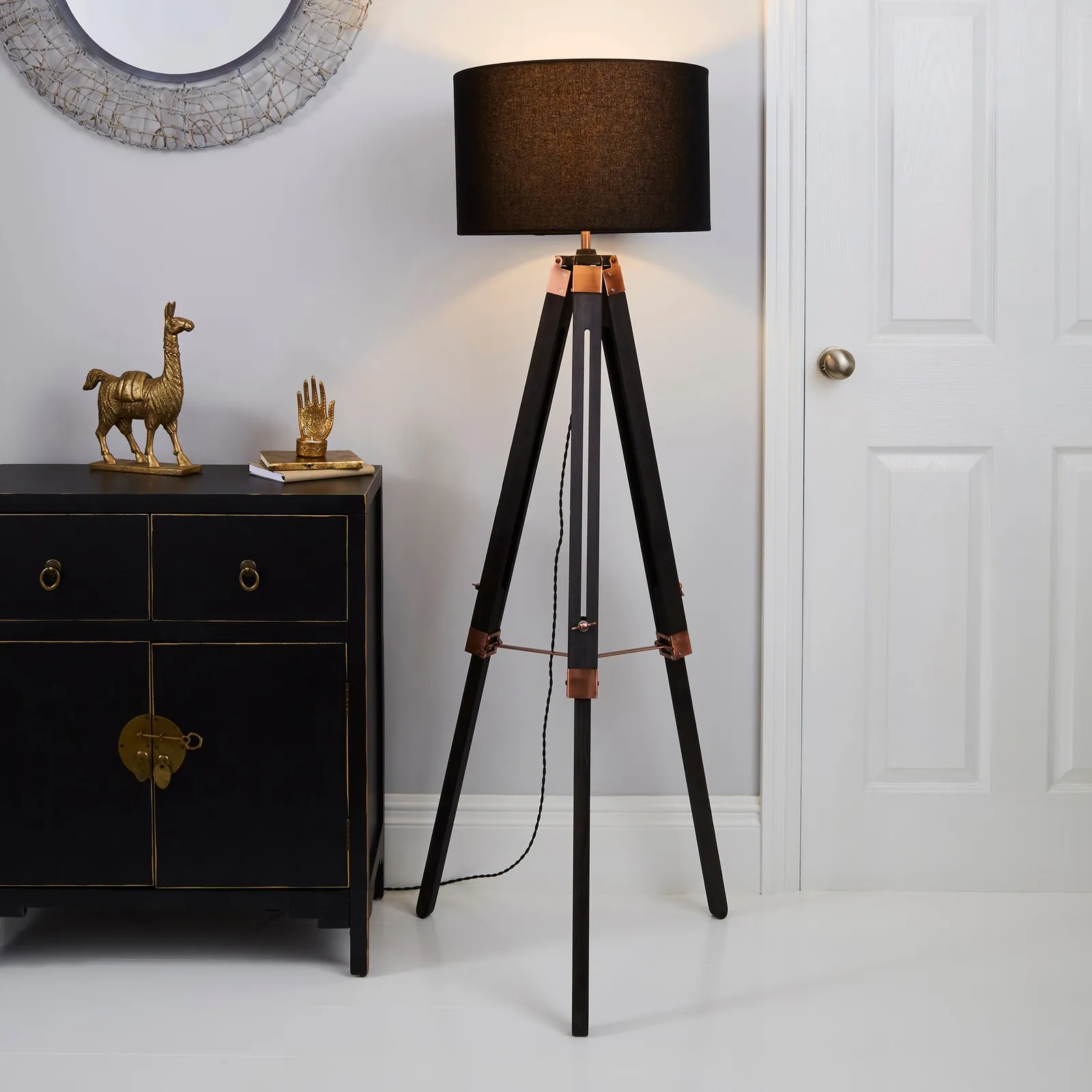 Trio Tripod Black and Copper Floor Lamp Black