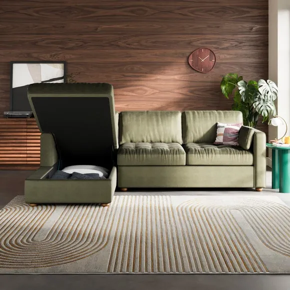 Zoe II Velvet Corner Storage Sofa Bed 3