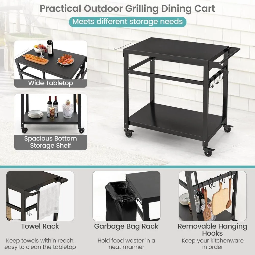 Costway Portable Dining Cart BBQ Trolley Grill Cart Food Prep in Black 5