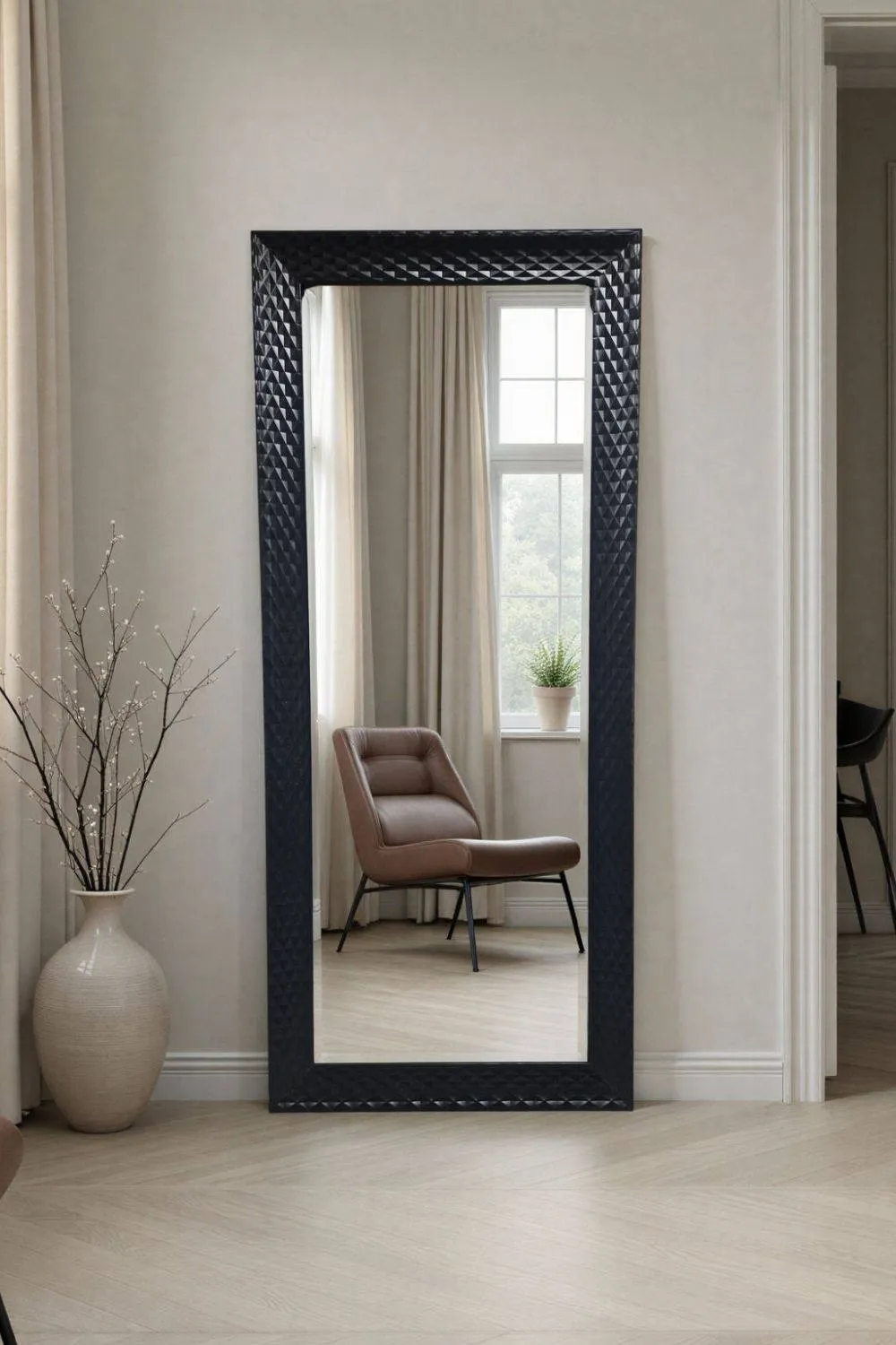 Yearn Mirrors Diamont Full Length Framed Black Bevelled Mirror